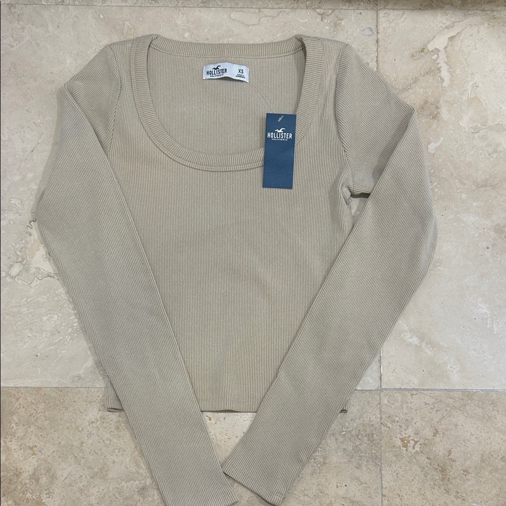 Hollister Light Tan Ribbed Long Sleeve